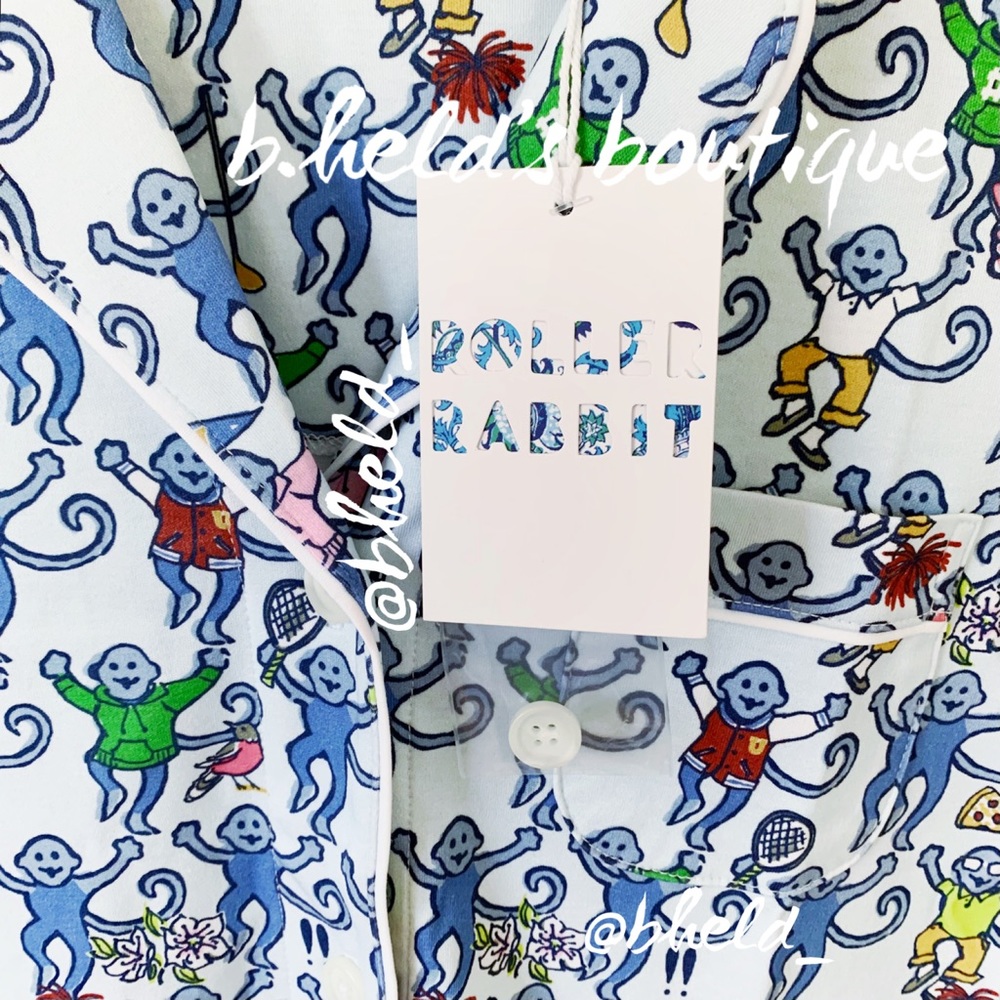 Roller Rabbit Greenwich Monkey Polo Pajamas in Blue Monkey Size XS Brand New NWT - Picture 3 of 16